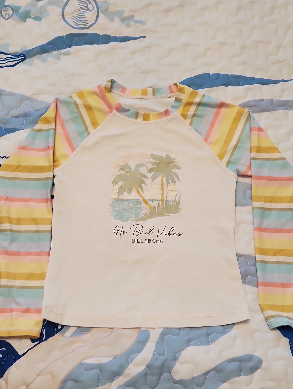 Billabong Kids Cream Sun shirt with Pastel Stripe Sleeves